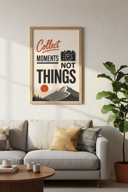 Collect Moments Not Things Wall Art | Vintage Camera Print | Retro Adventure Poster