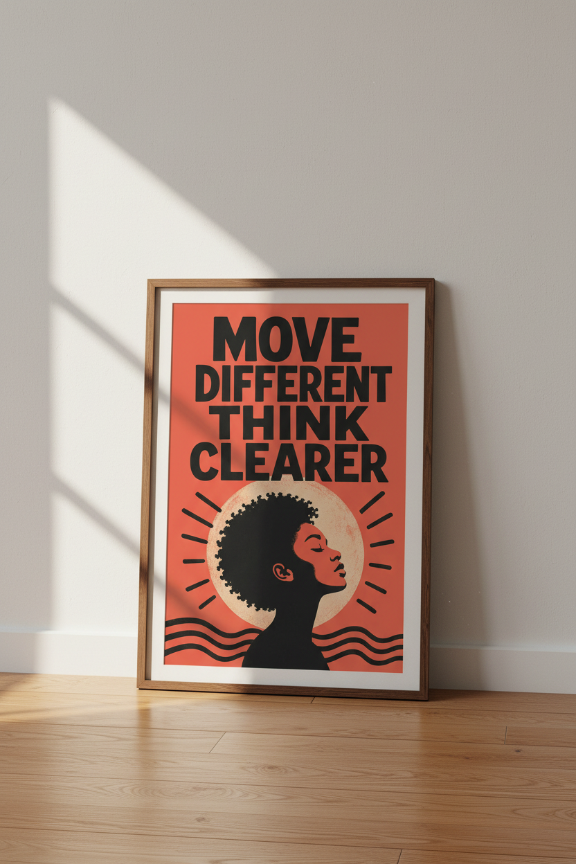 Move Different Think Clearer Wall Art | Black Woman Silhouette, Office Decor Poster