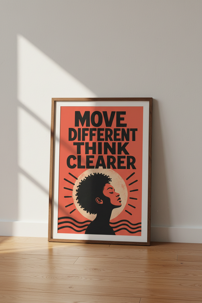 Move Different Think Clearer Wall Art | Black Woman Silhouette, Office Decor Poster