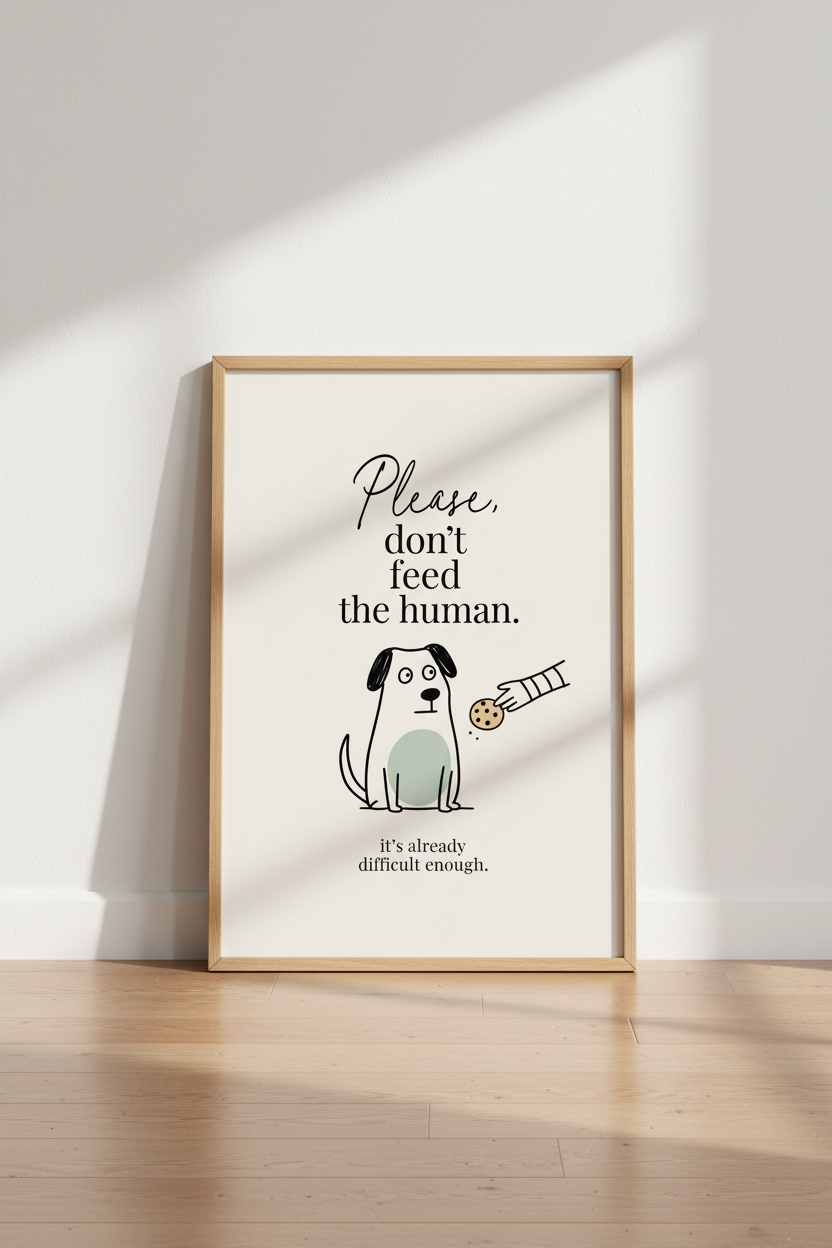 Funny Dog Quote Wall Art | Minimalist Pet Illustration Poster, Kitchen Decor