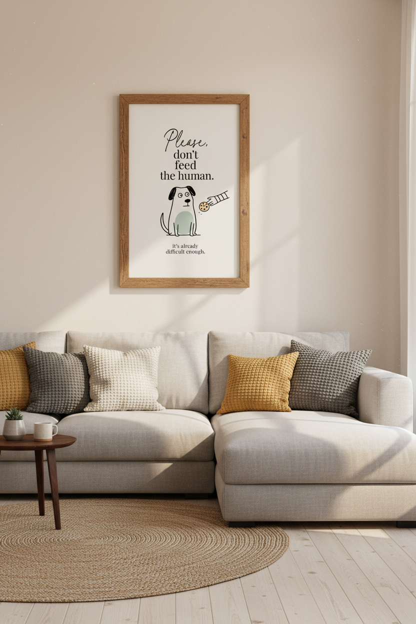 Funny Dog Quote Wall Art | Minimalist Pet Illustration Poster, Kitchen Decor