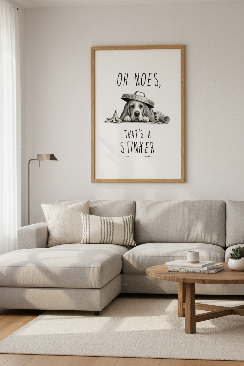 Basset Hound Dog Wall Art | Funny Puppy Pencil Sketch, Pet Room Decor Poster