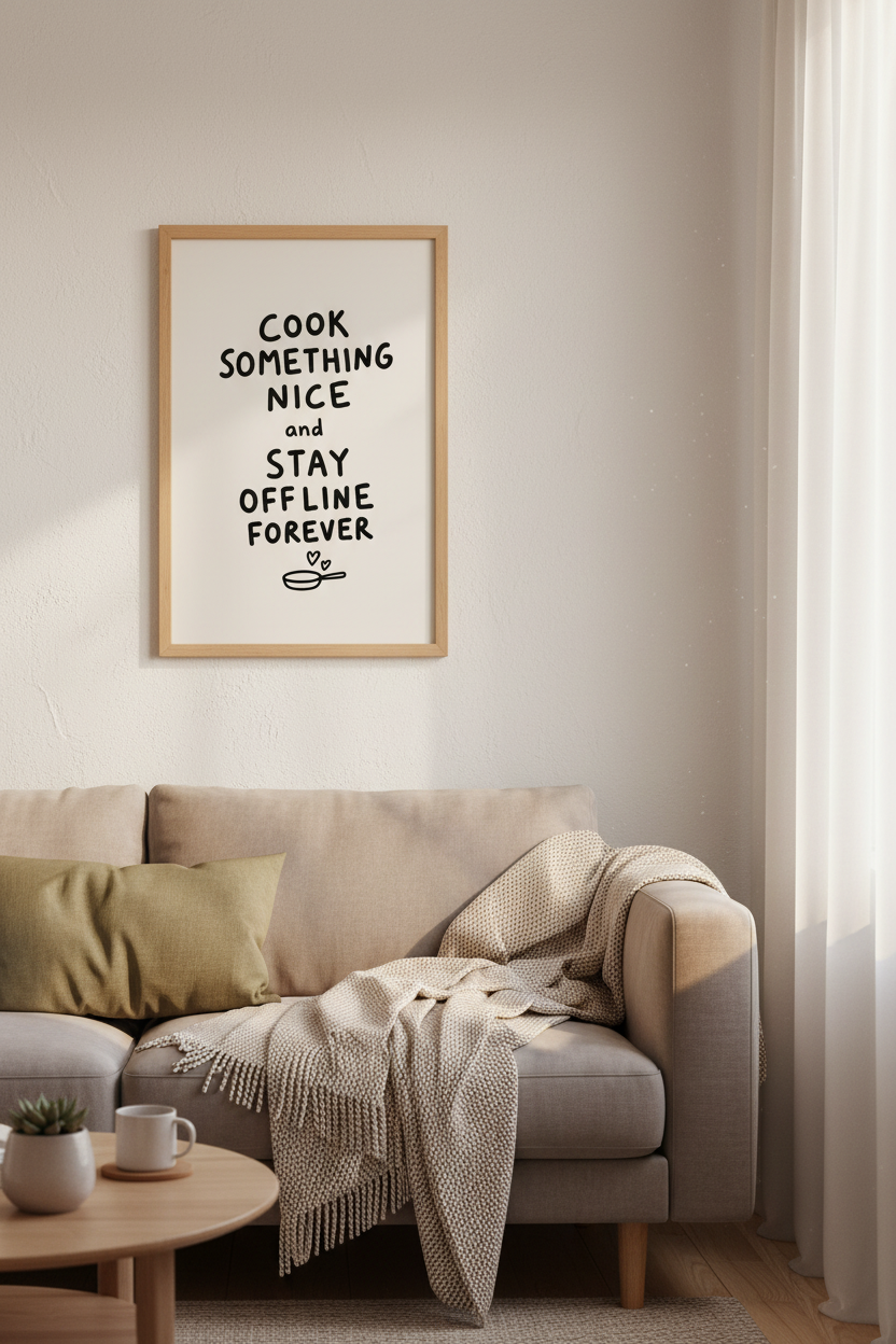 Cook Something Nice Poster | Minimalist Kitchen Typography Print | Neutral Wall Art Decor