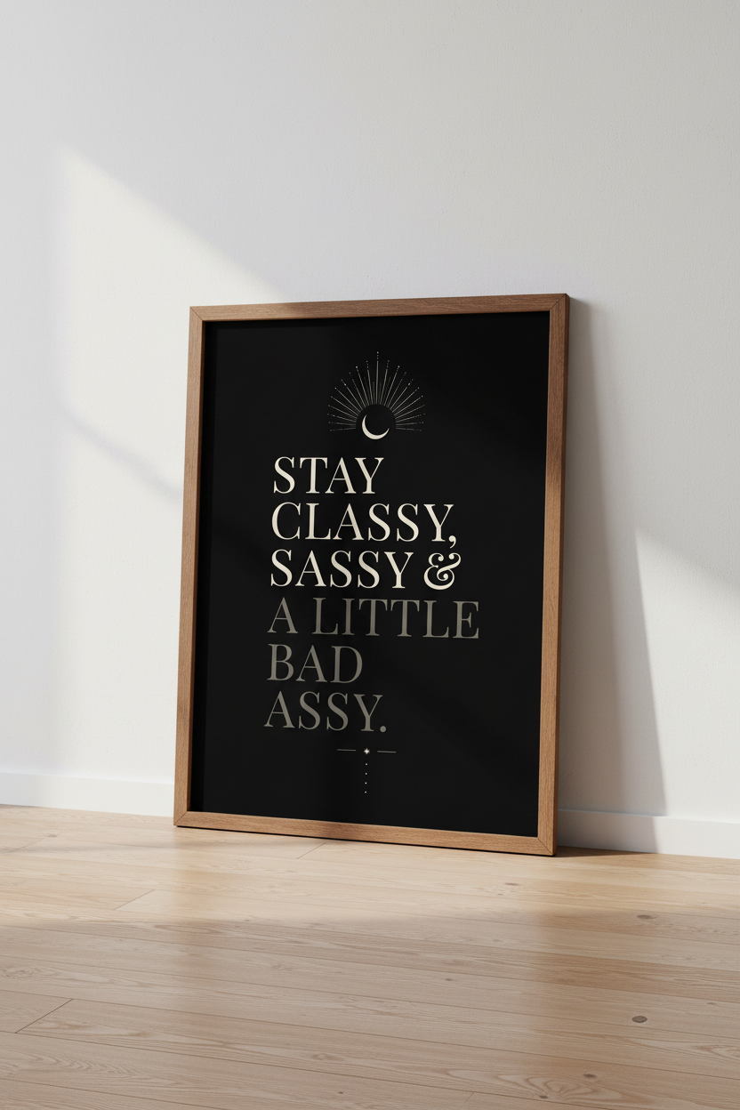 Stay Classy Sassy Bad Assy Wall Art | Dark Celestial Poster | Sarcastic Quote Decor
