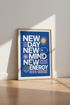 New Day New Energy Quote Print | Bold Blue Modern Typography Poster | Office Decor