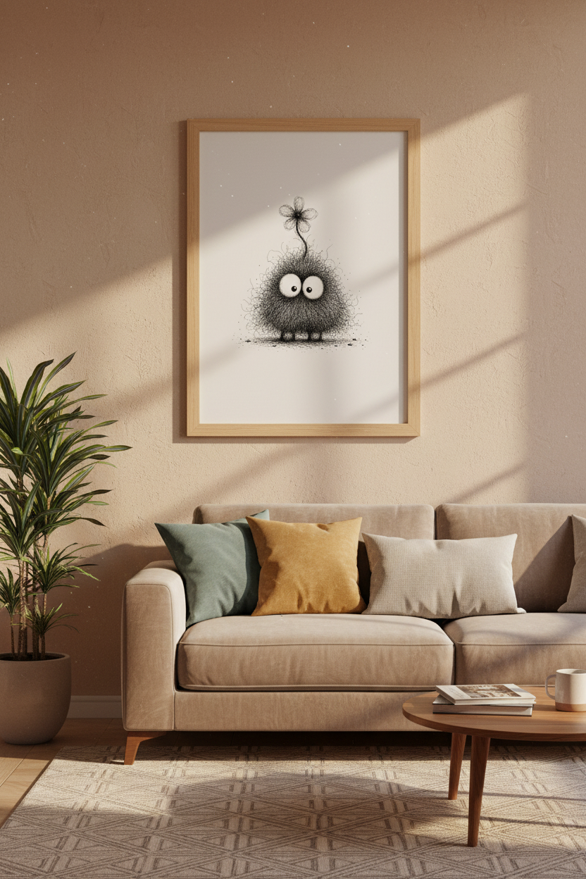 Cute Fuzzy Monster Wall Art Print | Nursery &amp; Kids Decor | Whimsical Ink Poster