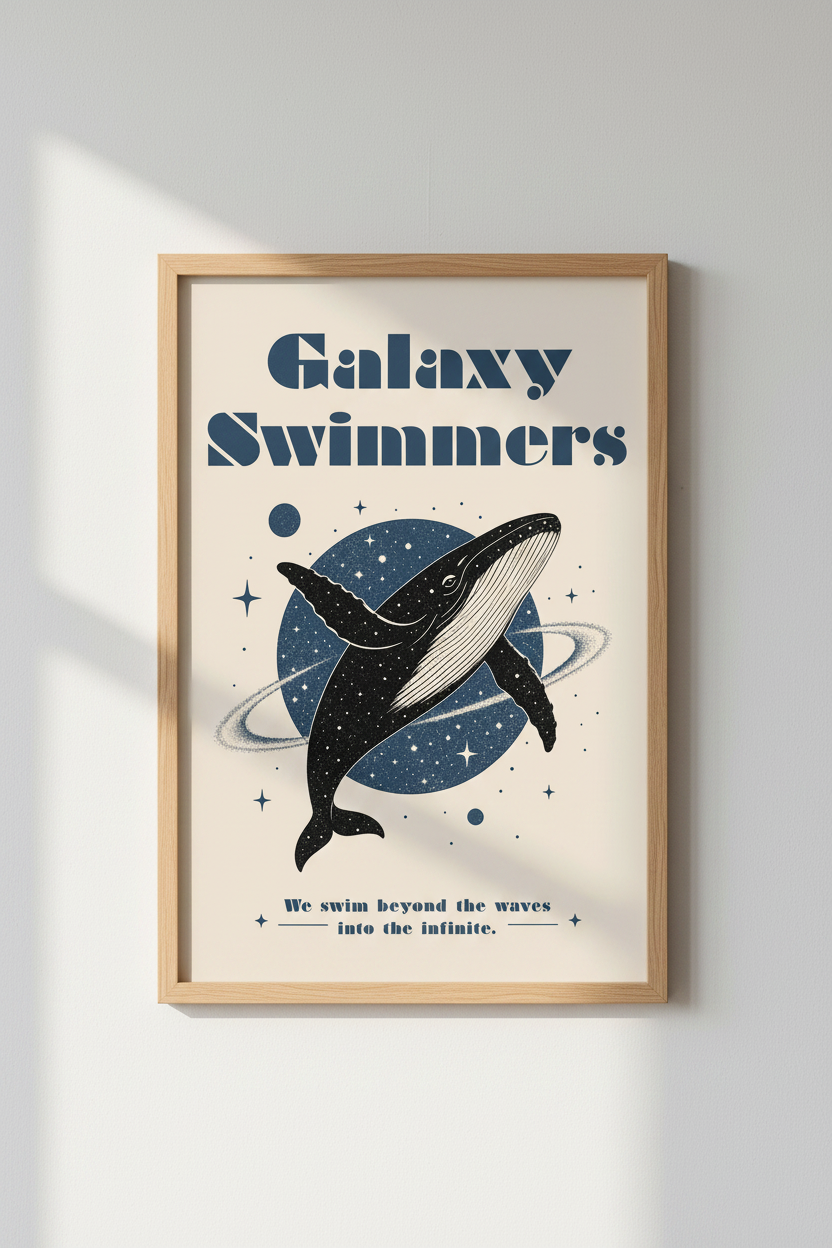 Space Whale Art Print | Celestial Galaxy Poster, Surrealist Nautical Wall Art