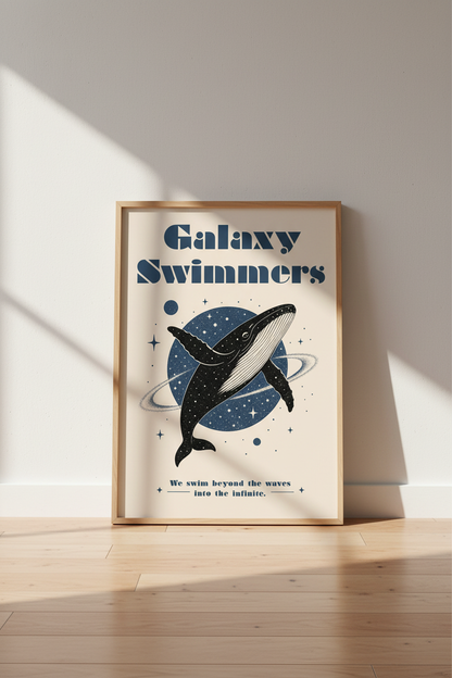 Space Whale Art Print | Celestial Galaxy Poster, Surrealist Nautical Wall Art