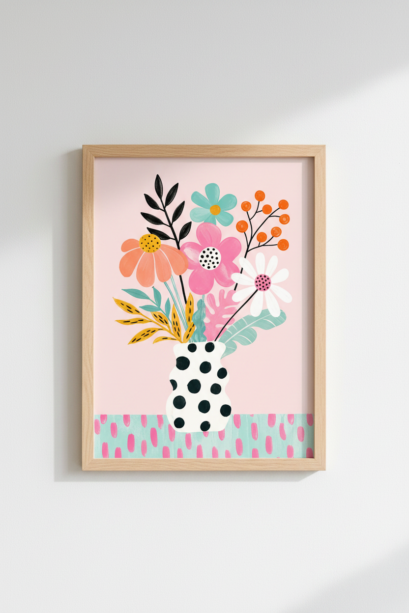 Colorful Floral Art Print | Modern Pink Botanical Poster, Fun Eclectic Wall Decor