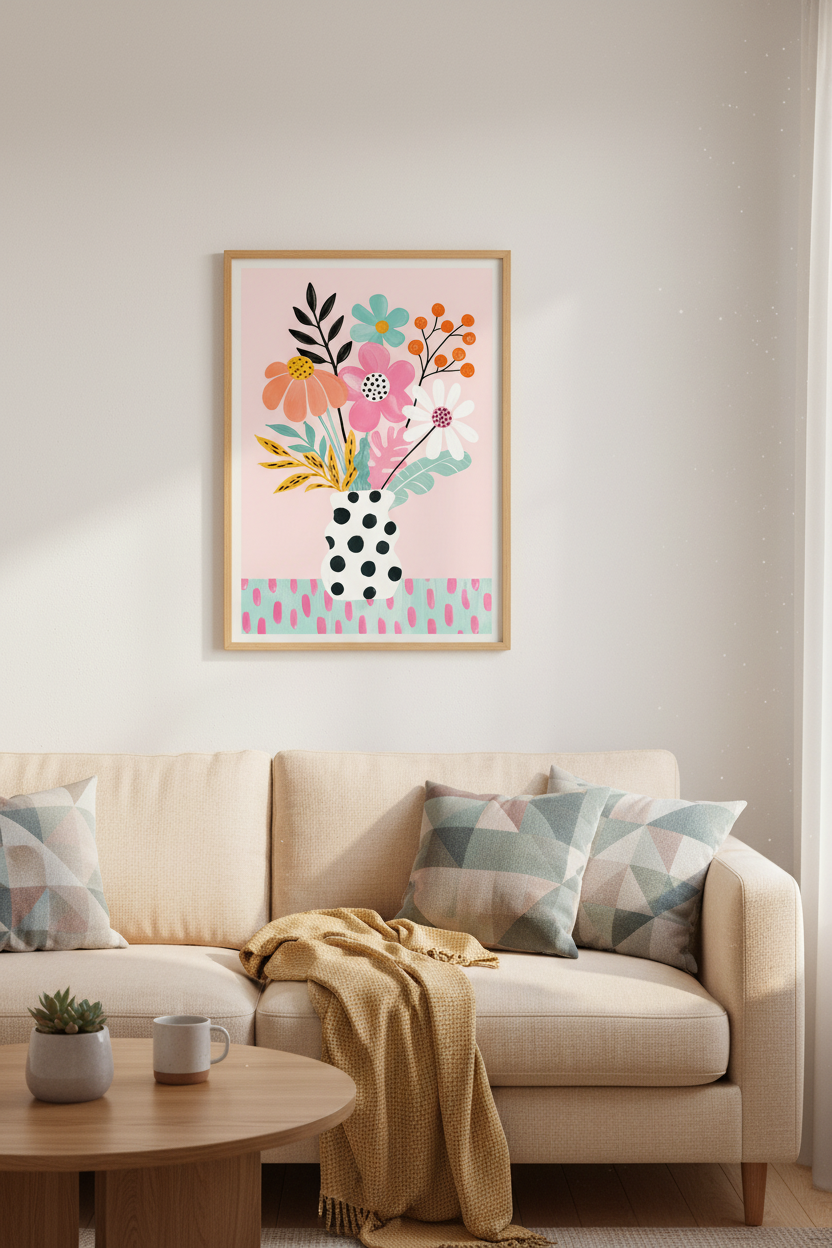 Colorful Floral Art Print | Modern Pink Botanical Poster, Fun Eclectic Wall Decor