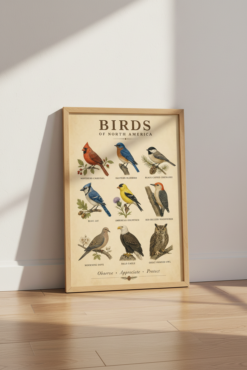 Birds of North America Poster | Vintage Scientific Illustration | Nature Lover Wall Art