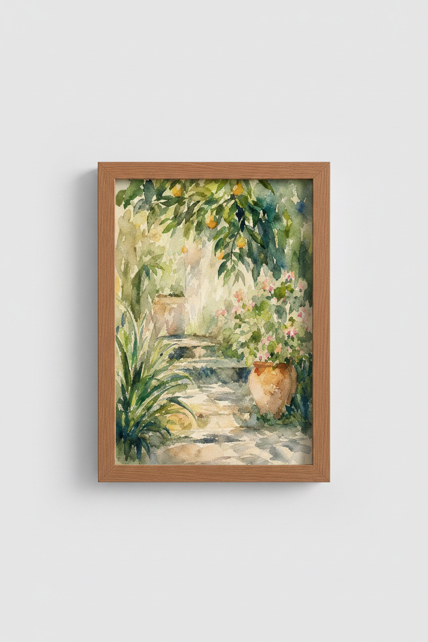 Watercolor garden | Soft greens, terracotta tones, living room decor