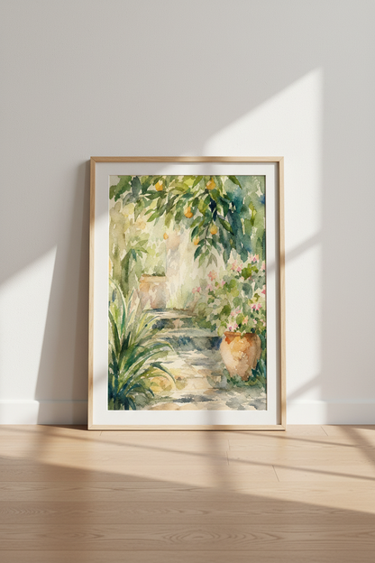 Watercolor garden | Soft greens, terracotta tones, living room decor