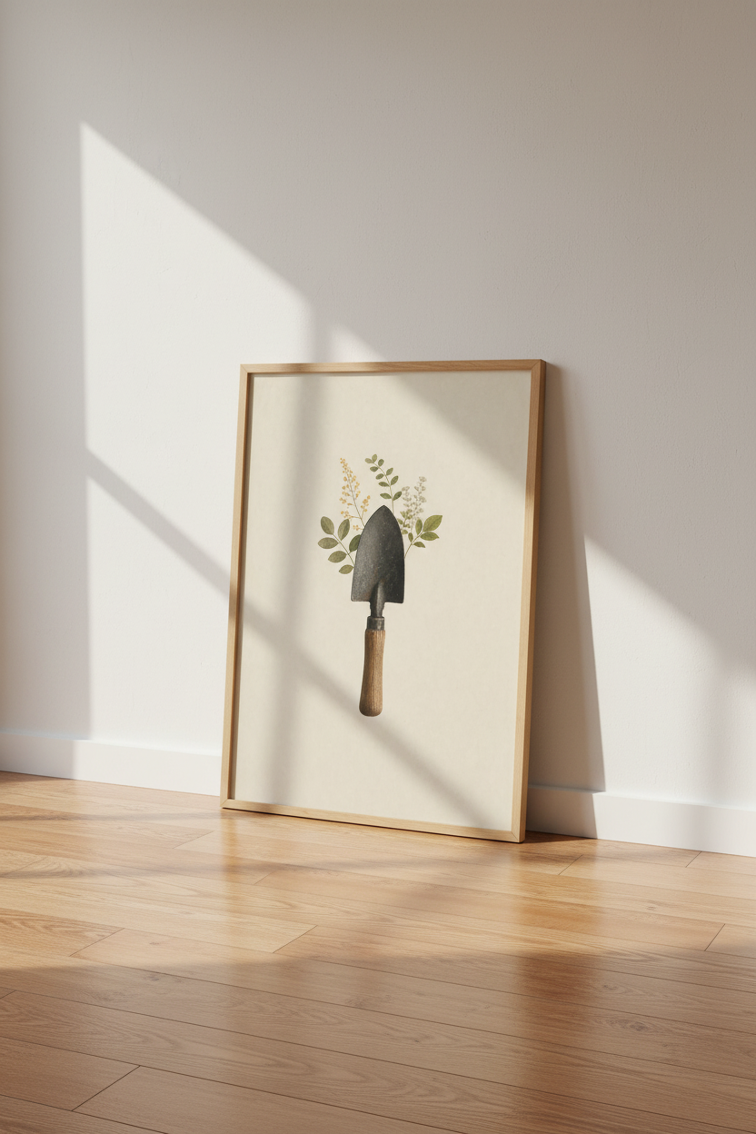 Vintage Garden Trowel | Botanical Floral Wall Art, Rustic Farmhouse Decor