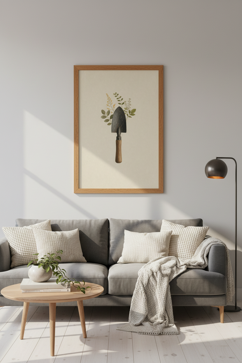 Vintage Garden Trowel | Botanical Floral Wall Art, Rustic Farmhouse Decor