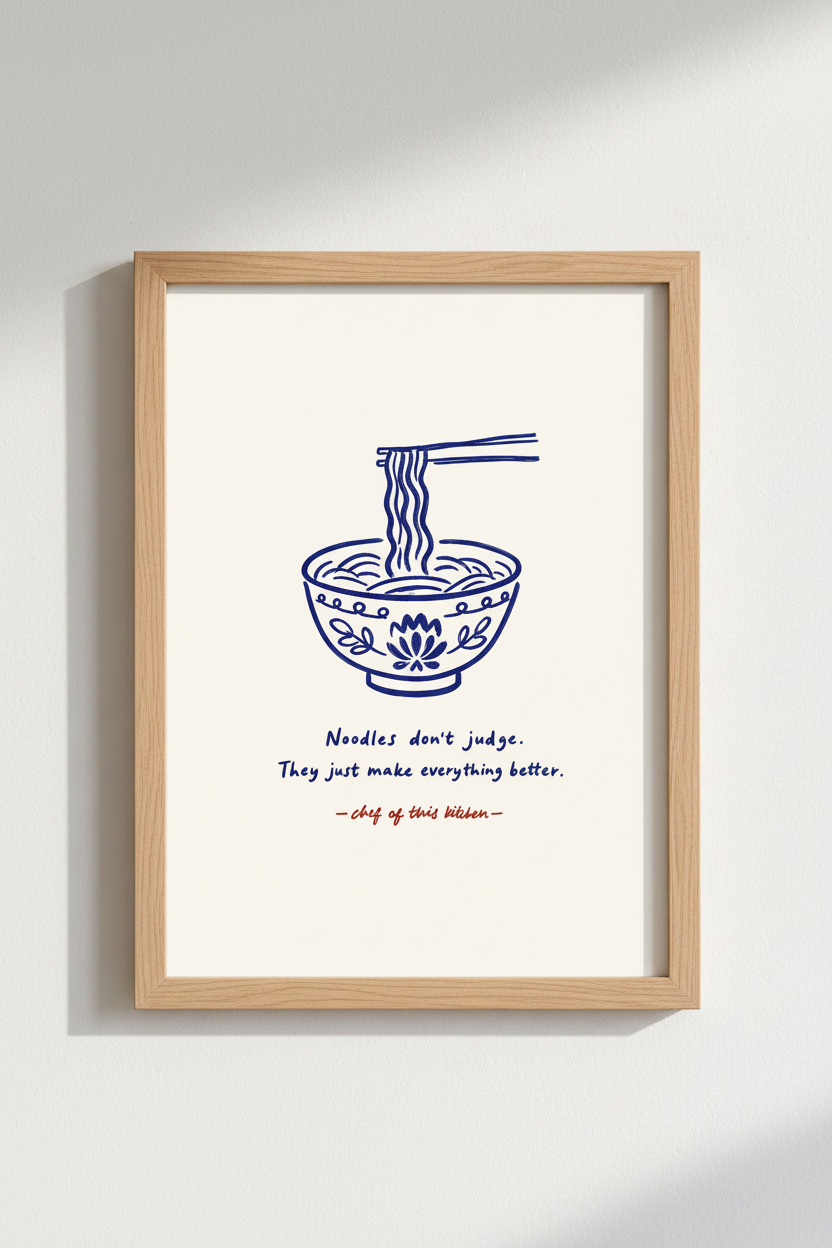 kitchen wall art | Blue tomato bowl sketch on cream | Cozy home decor