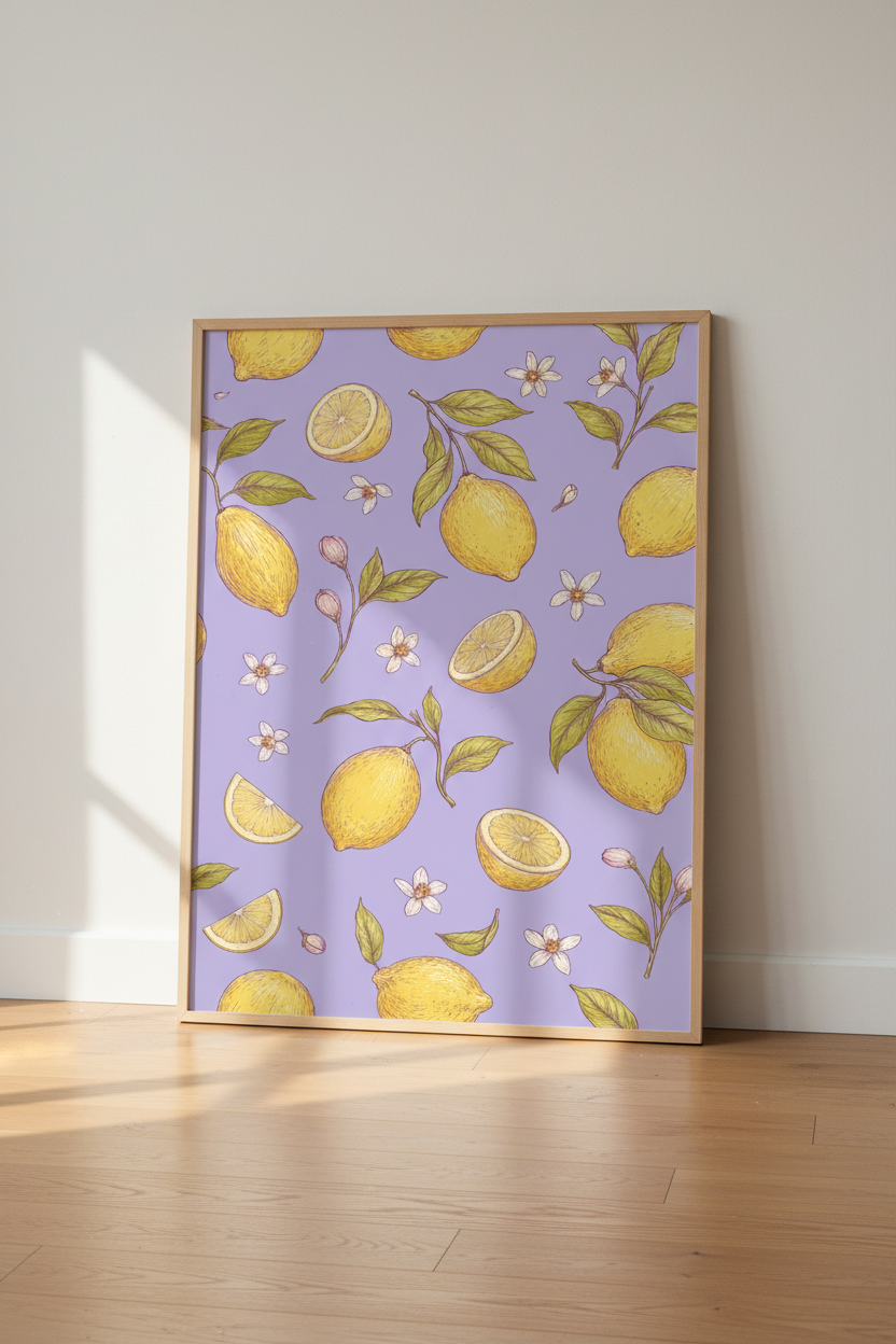Lemon Botanical Wall Art | Vintage Citrus Fruit Print, Kitchen &amp; Dining Decor