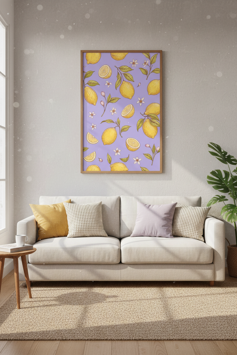 Lemon Botanical Wall Art | Vintage Citrus Fruit Print, Kitchen &amp; Dining Decor