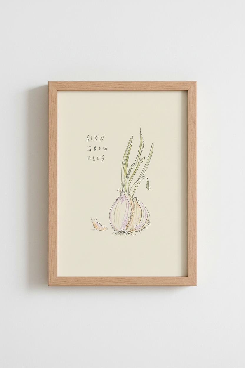 Vegetable Art Print | Slow Grow Club Garlic Poster, Kitchen Decor | Cottagecore Aesthetic