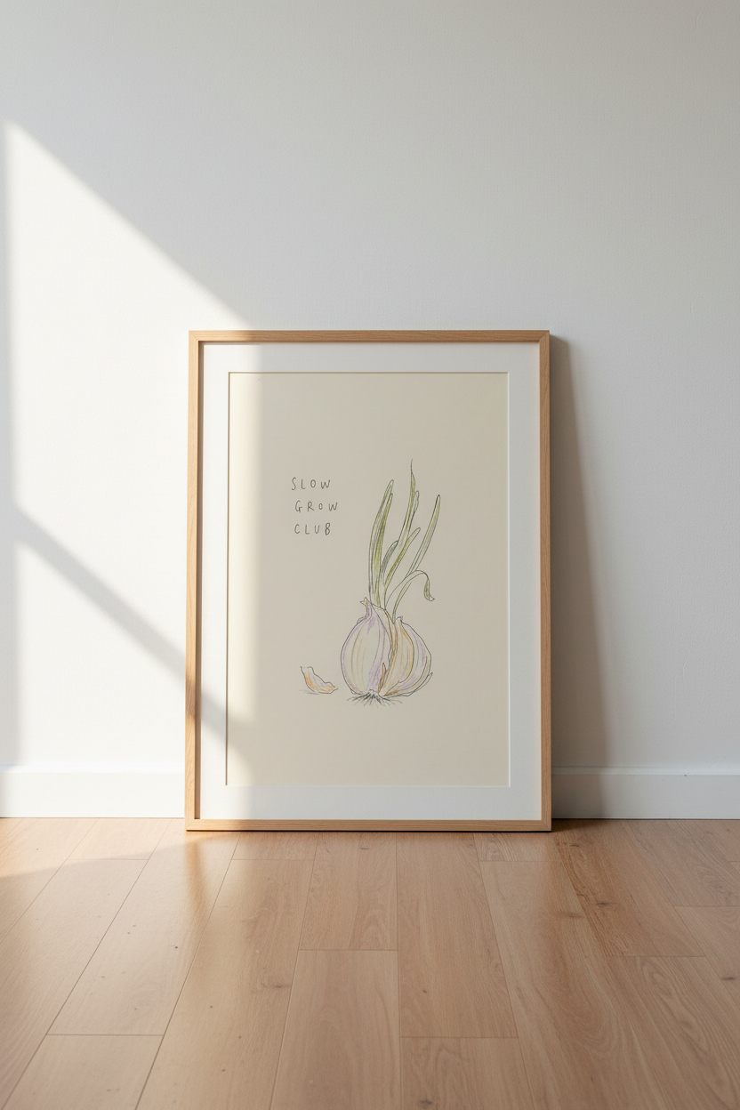 Vegetable Art Print | Slow Grow Club Garlic Poster, Kitchen Decor | Cottagecore Aesthetic