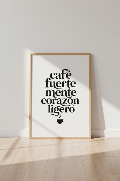 Cafe Fuerte Spanish Typography Wall Art | Kitchen Decor | Minimalist Poster