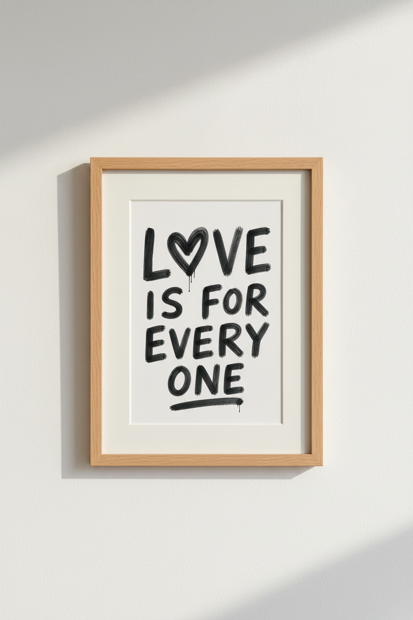 Love Is For Everyone | Bold Graffiti Typography, Minimalist Living Room Decor