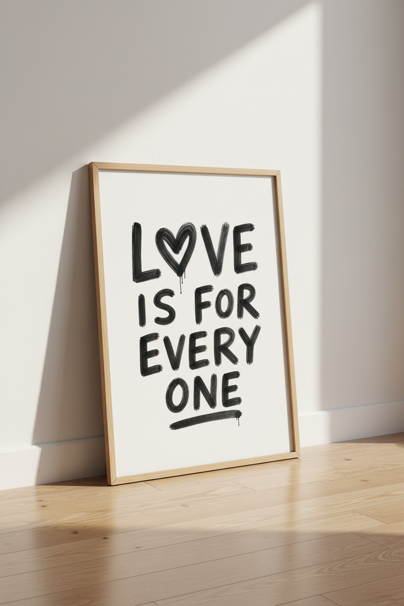 Love Is For Everyone | Bold Graffiti Typography, Minimalist Living Room Decor
