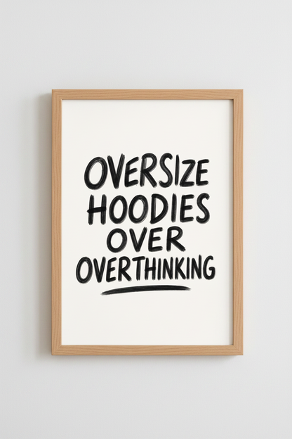 Oversize Hoodies Quote Wall Art Print | Bedroom Decor | Minimalist Poster