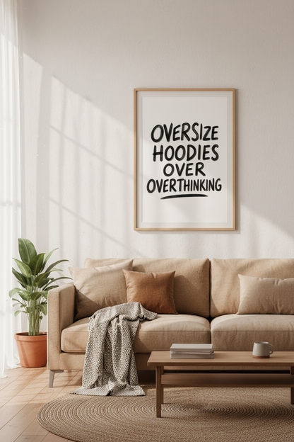 Oversize Hoodies Quote Wall Art Print | Bedroom Decor | Minimalist Poster
