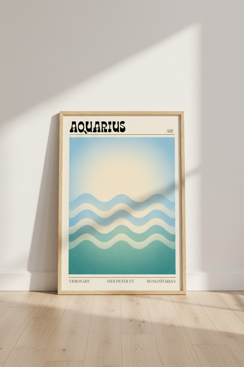Aquarius Zodiac Wall Art | Retro Aesthetic Gradient Poster | Modern Astrology Decor