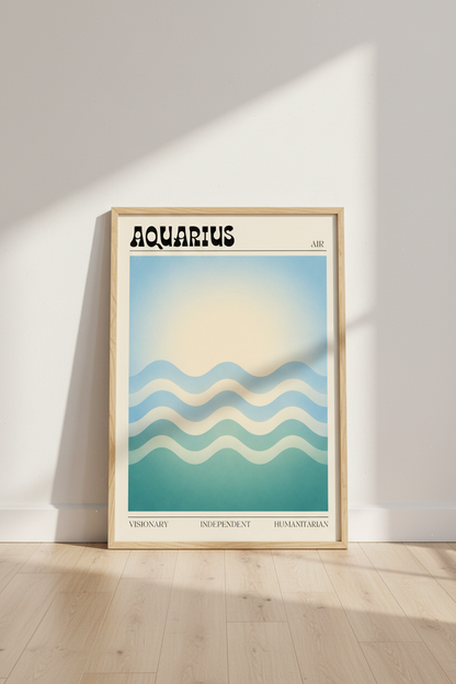 Aquarius Zodiac Wall Art | Retro Aesthetic Gradient Poster | Modern Astrology Decor