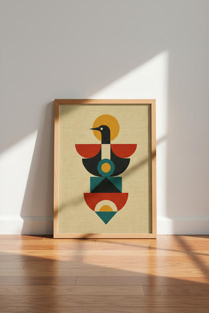 Geometric Bird Wall Art | Mid Century Modern Boho Poster, Minimalist Living Room Decor