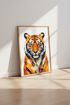 Geometric Tiger Wall Art Print | Oranges & Blue Modern Decor | Low Poly Poster