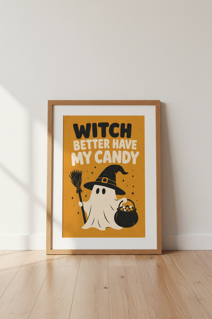 Witch Better Have My Candy Wall Art | Funny Ghost Decor | Retro Halloween Poster
