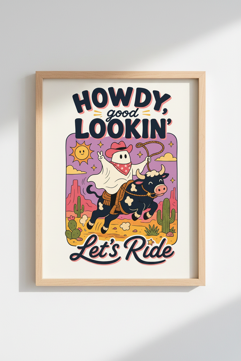 Retro Cowboy wall art Print | Kids Room Decor | Colorful Poster