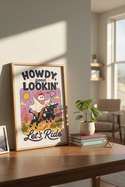 Retro Cowboy wall art Print | Kids Room Decor | Colorful Poster