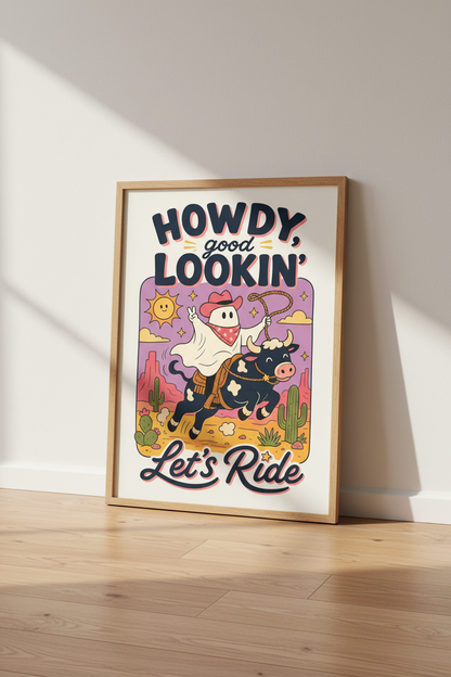 Retro Cowboy wall art Print | Kids Room Decor | Colorful Poster