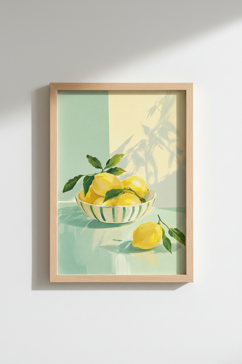 Lemon Kitchen Wall Art Print | Mediterranean Citrus Decor, Bright Yellow Foodie Poster
