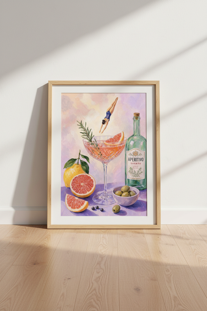 Aperol Spritz Wall Art Print | Surreal Cocktail Poster, Italian Kitchen Decor