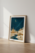 Winter Village Night Art Print | Celestial Navy & Gold Decor | Whimsical Poster
