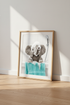 Baby Elephant Bath Wall Art | Blue & White Animal Decor | Cute Bathroom Poster