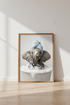 Baby Elephant in Bathtub | Cute Animal Blue Towel Art, Bathroom Nursery Decor