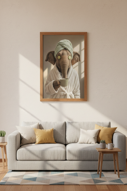 Elephant Spa Day Wall Art | Funny Bathroom Decor | Whimsical Animal Poster