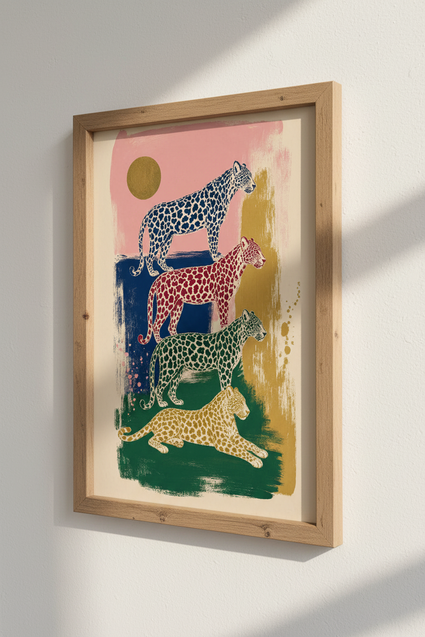 Leopard Trio Wall Art | Colorful Modern Animal Abstract, Maximalist Poster