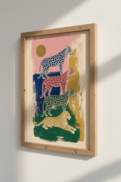 Leopard Trio Wall Art | Colorful Modern Animal Abstract, Maximalist Poster