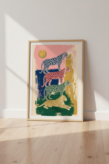 Leopard Trio Wall Art | Colorful Modern Animal Abstract, Maximalist Poster