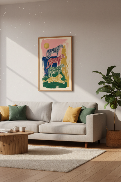 Leopard Trio Wall Art | Colorful Modern Animal Abstract, Maximalist Poster