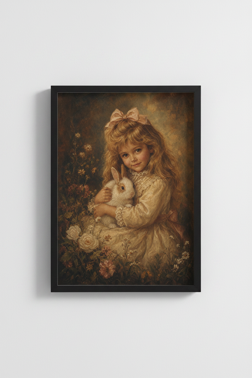 Bunny Wall Art | Vintage Illustration, Soft Pastels | Nursery Decor