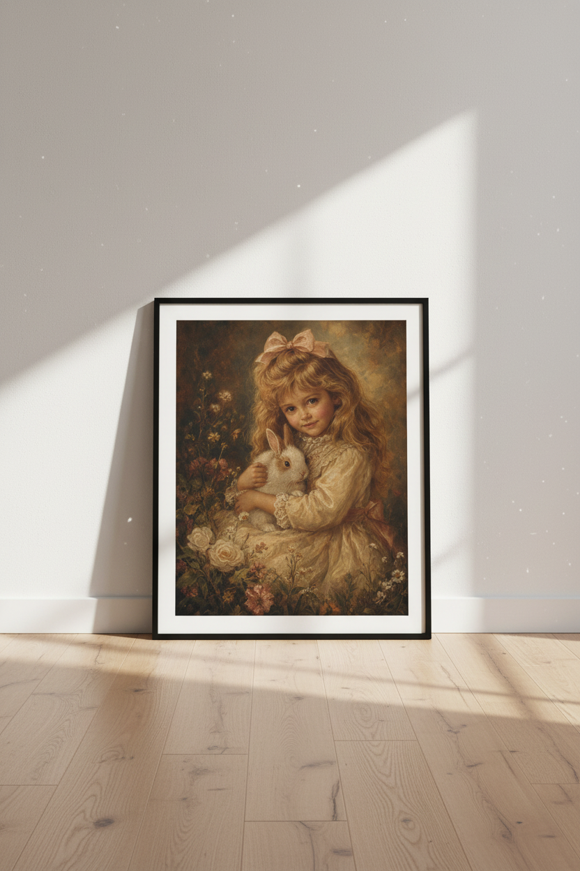 Bunny Wall Art | Vintage Illustration, Soft Pastels | Nursery Decor