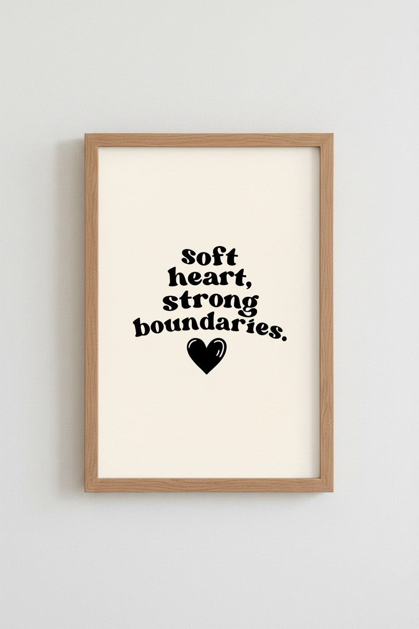 Soft Heart Strong Boundaries Wall Art | Retro Mental Health Poster | Self Care Minimalist